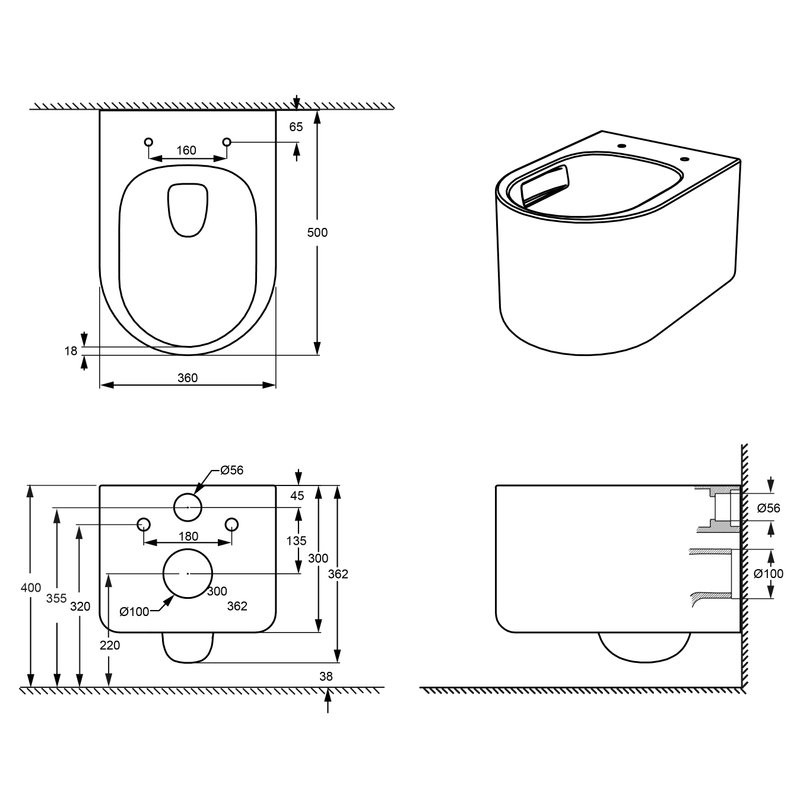 Унитаз подвесной Grossman Thin Rim GR-5606SQ глянцевый белый
