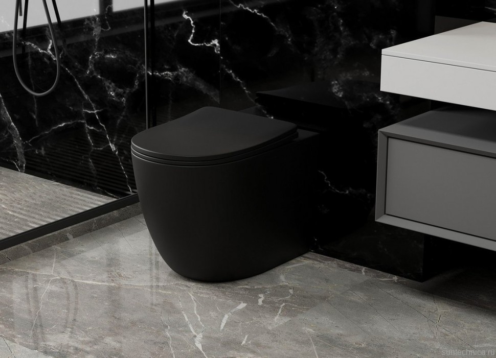 Унитаз приставной напольный Abber Bequem AC1111TMB безободковый, с микролифтом, матовый черный