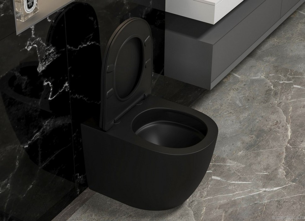 Унитаз приставной напольный Abber Bequem AC1111TMB безободковый, с микролифтом, матовый черный