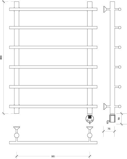 Полотенцесушитель электрический Secado Турин 1 85x55 см, подключение справа, глянцевый хром, лесенка
