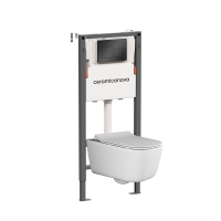 Комплект Ceramicanova Унитаз подвесной New Day CN3005 безободковый, с микролифтом + Инсталляция Balance CN121002MB с кнопкой Square матовой черной