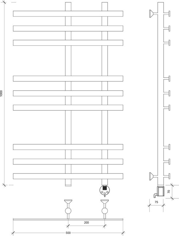 Полотенцесушитель электрический Secado Понтида 3, R 100x50 см, подключение справа, хром, лесенка
