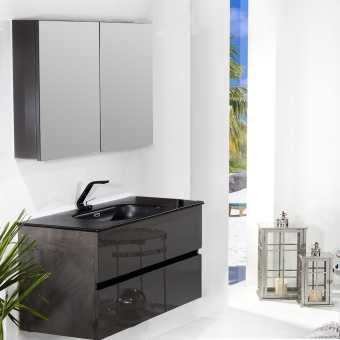 Мебель для ванной Armadi Art Vallessi 100 антрацит глянец, с черной раковиной