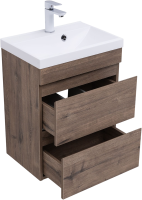 Тумба с раковиной Aquanet Нота new 50 подвесная, дуб веллингтон табак