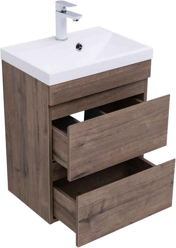 Тумба с раковиной Aquanet Нота new 50 подвесная, дуб веллингтон табак