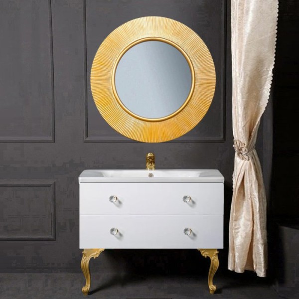 Мебель для ванной комнаты Armadi Art NeoArt 100 white с ручками Crystal золото, зеркало Shine, с ножками