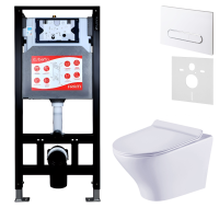 Комплект Унитаз подвесной Esbano Aster ESUPASTEW белый глянец + Инсталляция Fram + Кнопка ESINOVL17GW