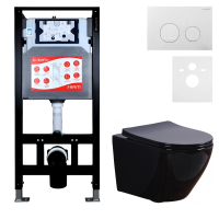 Комплект 3 в 1 Унитаз подвесной Esbano Azalea ESUPAZALB + Инсталляция Fram + Кнопка ESINSLM37GW цвет глянцевый белый