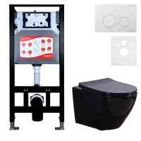 Комплект 3 в 1 Унитаз подвесной Esbano Azalea ESUPAZALB + Инсталляция Fram + Кнопка ESINSLM37GW цвет глянцевый белый