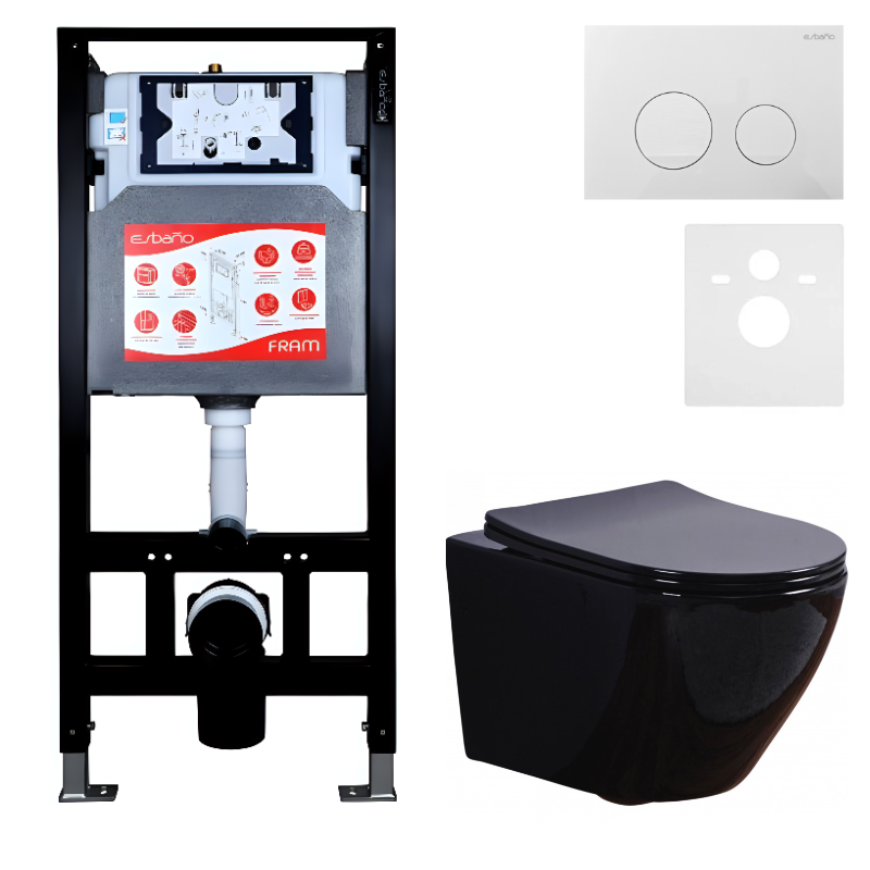 Комплект 3 в 1 Унитаз подвесной Esbano Azalea ESUPAZALB + Инсталляция Fram + Кнопка ESINSLM37GW цвет глянцевый белый