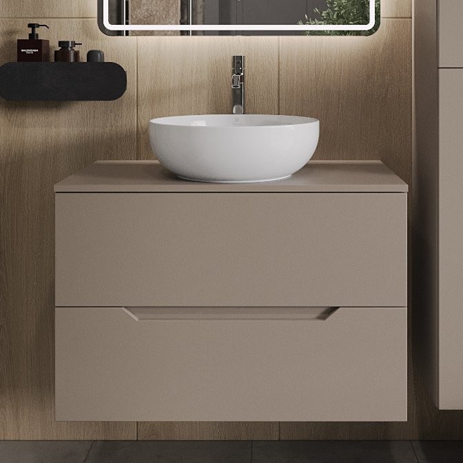 Тумба с раковиной Orange Line 80 подвесная, 2 ящика, матовый латте с раковиной B07-420W