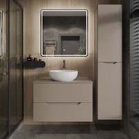 Тумба с раковиной Orange Line 80 подвесная, 2 ящика, матовый латте с раковиной B07-420W