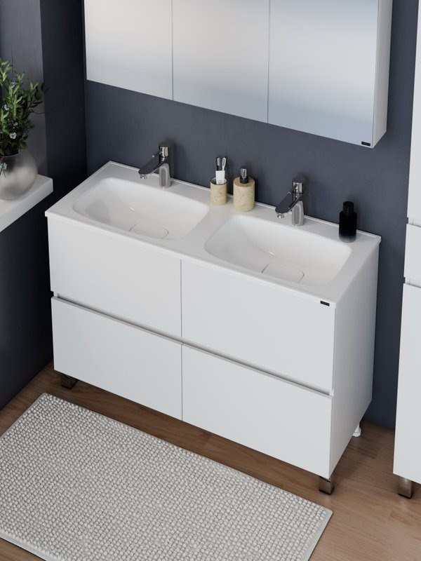 Тумба под раковину без столешницы СаНта Марс 120 напольная, с ящиками, глянцевая белая