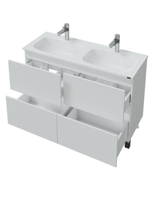 Тумба под раковину без столешницы СаНта Марс 120 напольная, с ящиками, глянцевая белая