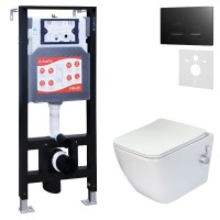 Комплект 3 в 1 Унитаз подвесной Esbano ESWBLEONWN + Инсталляция Fram + Кнопка ESINSLM37MB цвет матовый черный