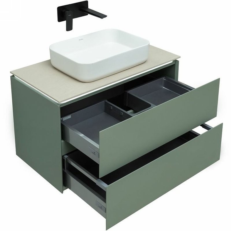 Мебель для ванной комнаты Allen Brau Infinity 85 подвесная, олива матовый, столешница бежевая