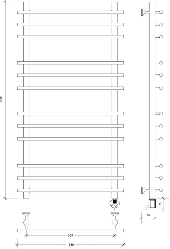 Полотенцесушитель электрический Secado Турин Плюс 100x55 см, подключение справа, матовый черный, лесенка