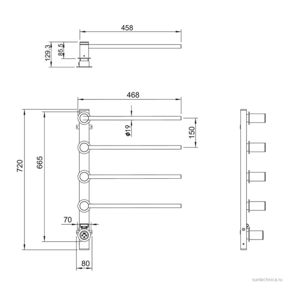 Полотенцесушитель электрический Wonzon & Woghand WW-AL314-CR С ВНУТРЕННЕЙ ЧАСТЬЮ, хром