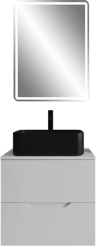 Мебель для ванной комнаты Orange Line 60 подвесная, 2 ящика, матовая белая с раковиной B02-460MB