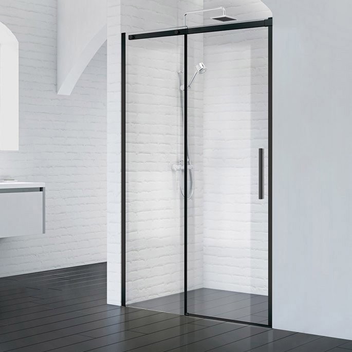 Душевая дверь в нишу BelBagno Acqua -BF-1-130-C-NERO профиль черный матовый
