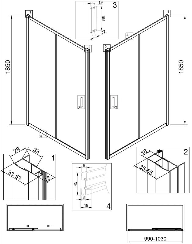 Душевая дверь в нишу Veconi Vianno VN-46 100 см,  профиль хром