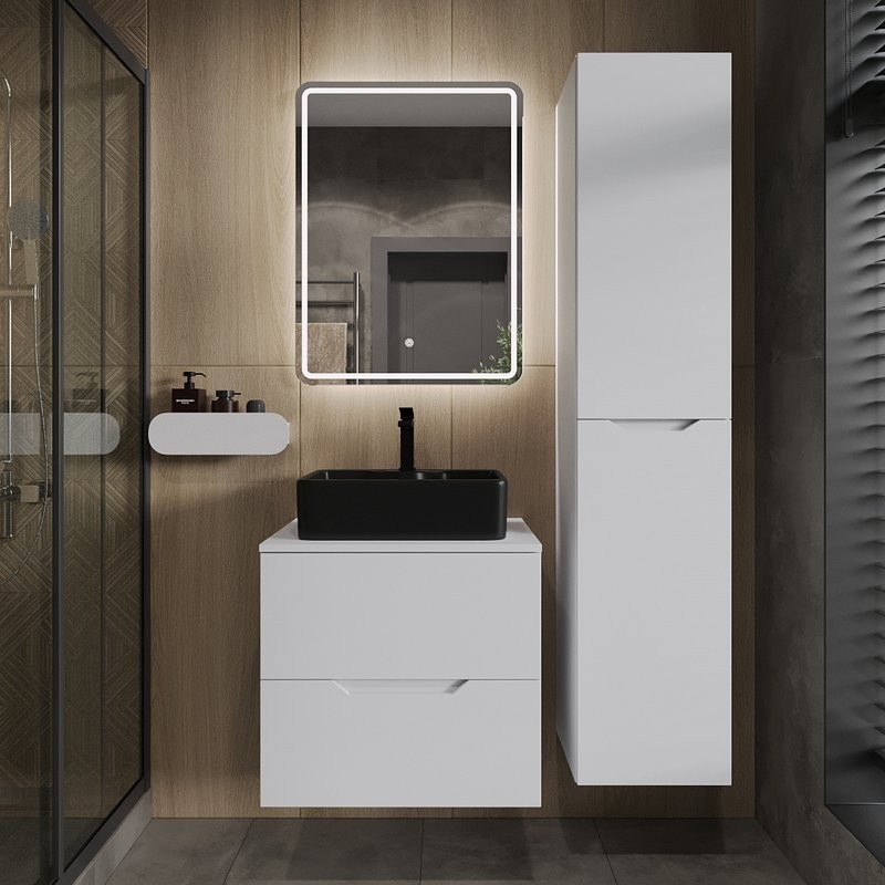 Тумба под раковину со столешницей Orange Line 60 подвесная, 2 ящика, матовая белая