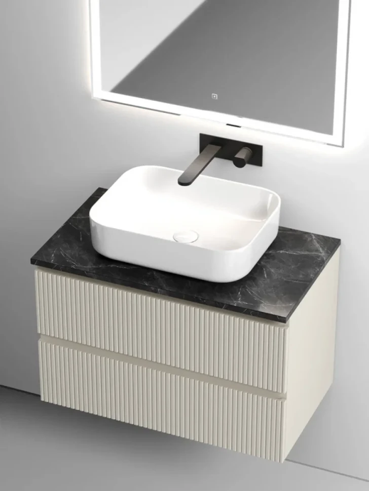 Тумба с раковиной Sancos Snob T 80 см, beige soft, столешница черный мрамор, раковина TT80A1