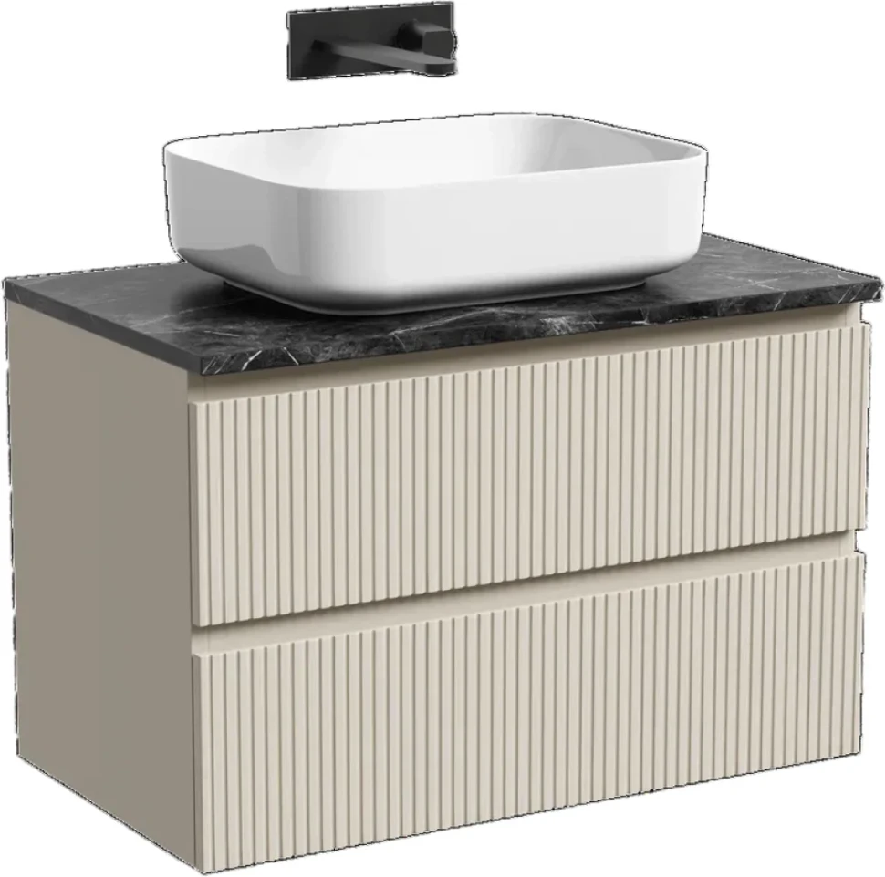 Тумба с раковиной Sancos Snob T 80 см, beige soft, столешница черный мрамор, раковина TT80A1