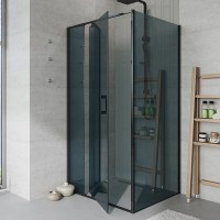 Душевой уголок Alex Baitler АВ74В100 + SG74B100 100x100, профиль черный, стекло тонированное