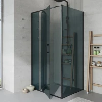 Душевой уголок Alex Baitler АВ74В100 + SG74B100 100x100, профиль черный, стекло тонированное