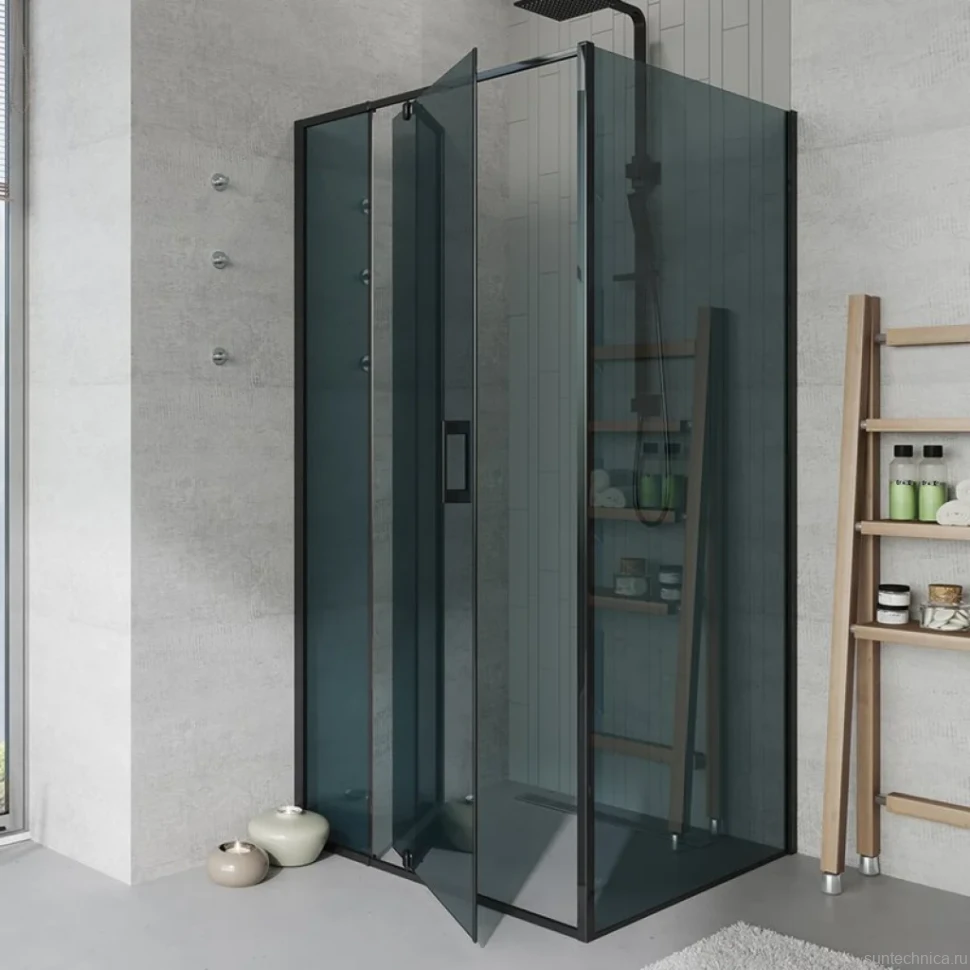 Душевой уголок Alex Baitler АВ74В100 + SG74B100 100x100, профиль черный, стекло тонированное