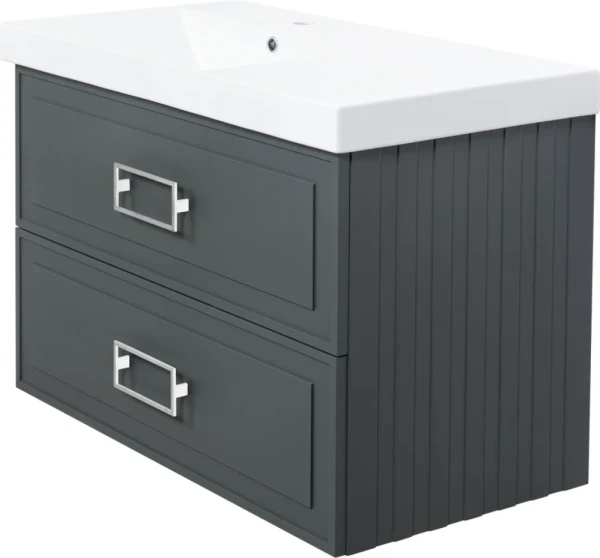 Тумба с раковиной La Fenice Cubo Twin 90 L подвесная, grigio, ручки белые, раковина Cubo 90 L