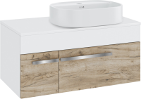 Тумба с раковиной Runo Вудлайн 85 подвесная, крафтовый дуб, раковина Nuovo 50