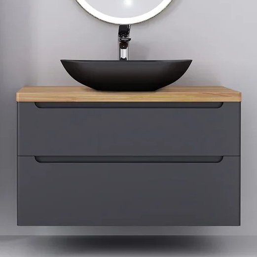 Тумба под раковину со столешницей Jorno Wood 100 серая, столешница светлая