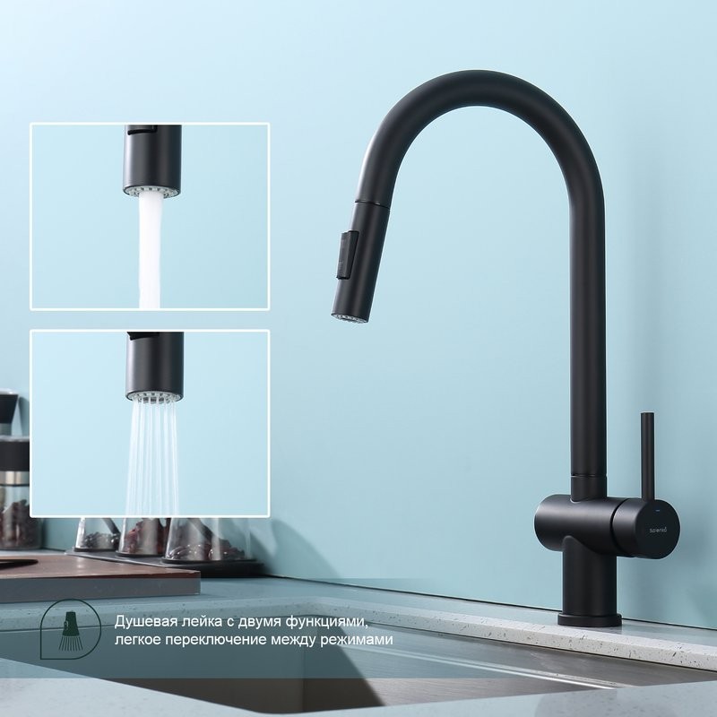 Смеситель для кухни с выдвижным изливом Splenka S204.49.06, черный