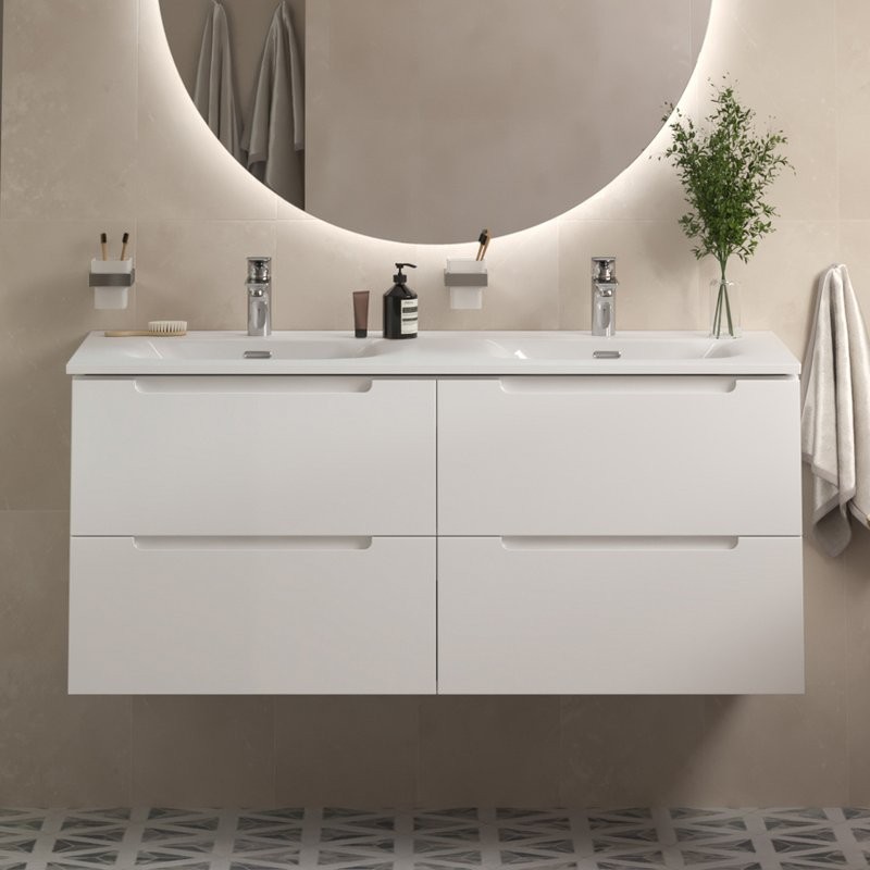 Тумба с раковиной BelBagno Etna 120 для двоих, bianco lucido, раковина BB-8099-120-2