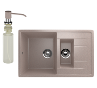 Мойка кухонная Ulgran U-205 302 песочная + дозатор U-01 песочный