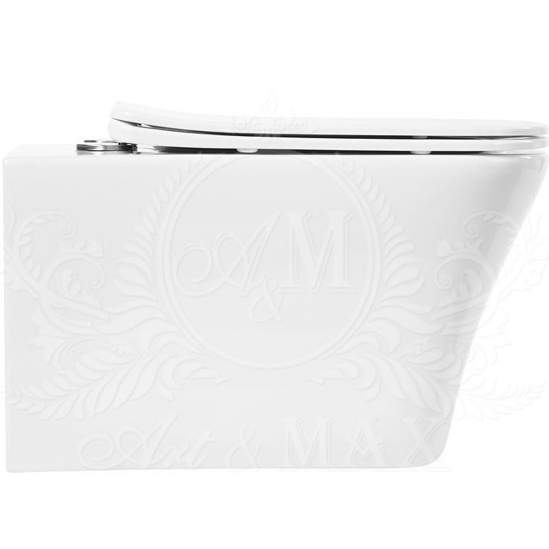 Унитаз подвесной Art&Max Platino AM9321CHR/SC безободковый, с микролифтом, белый