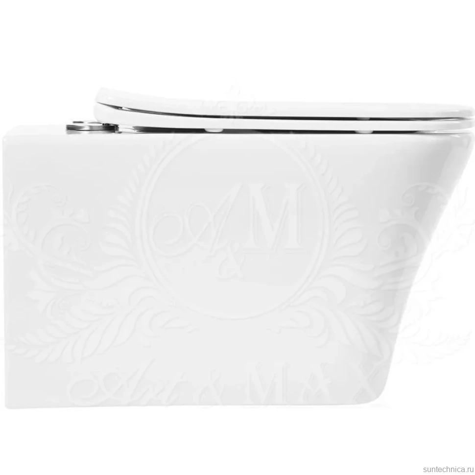 Унитаз подвесной Art&Max Platino AM9321CHR/SC безободковый, с микролифтом, белый