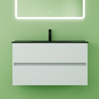 Тумба с раковиной Sancos Urban 90 см белый глянец, черная ракоина