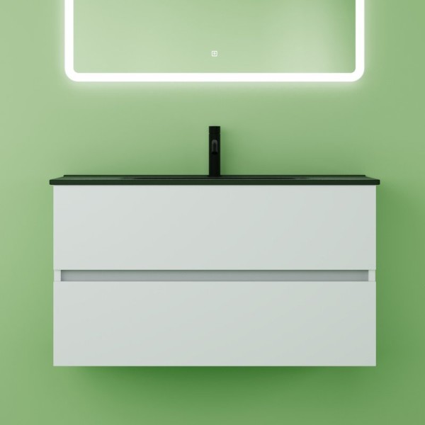 Тумба с раковиной Sancos Urban 90 см белый глянец, черная ракоина