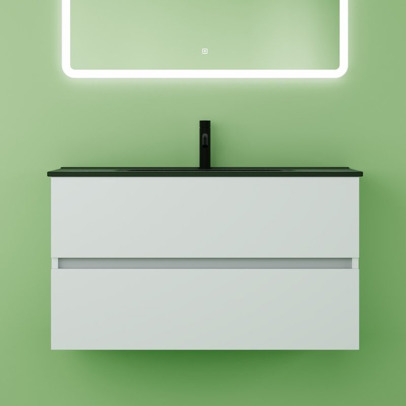 Тумба с раковиной Sancos Urban 90 см белый глянец, черная ракоина