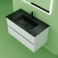 Тумба с раковиной Sancos Urban 90 см белый глянец, черная ракоина