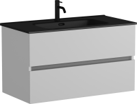 Тумба с раковиной Sancos Urban 90 см белый глянец, черная ракоина