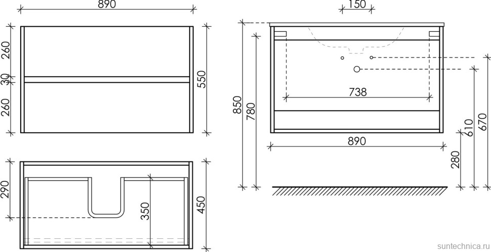 Тумба с раковиной Sancos Urban 90 см белый глянец, черная ракоина