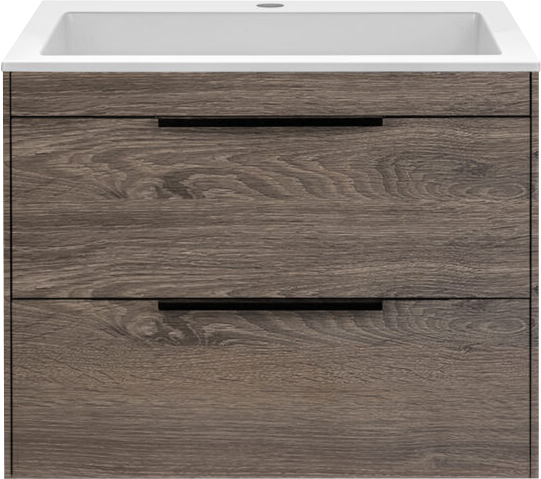 Тумба с раковиной Vincea Chiara 2D 60, 2 ящика, темный дуб, с белой раковиной