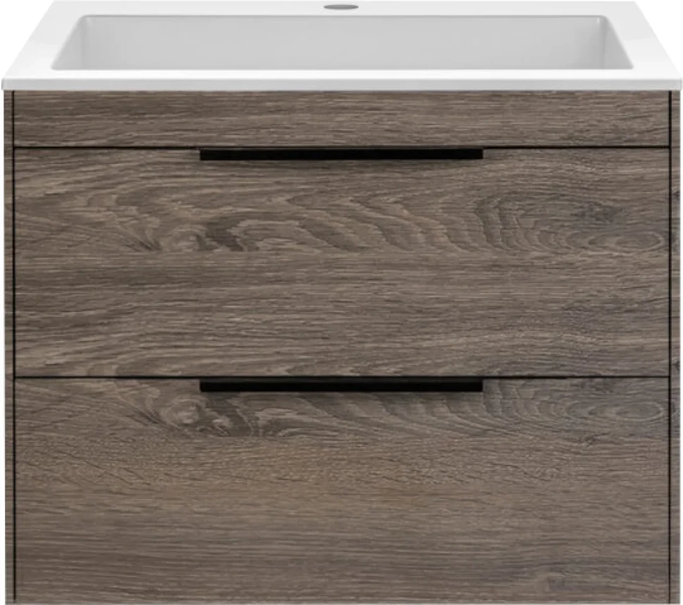 Тумба с раковиной Vincea Chiara 2D 60, 2 ящика, темный дуб, с белой раковиной