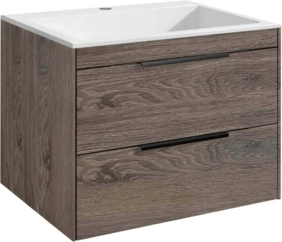 Тумба с раковиной Vincea Chiara 2D 60, 2 ящика, темный дуб, с белой раковиной