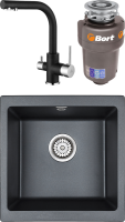 Комплект Мойка Paulmark Brilon PM104546-BLM черный металлик + Смеситель Essen Es213011-418 черный металлик + Измельчитель Bort Titan 5000 Control