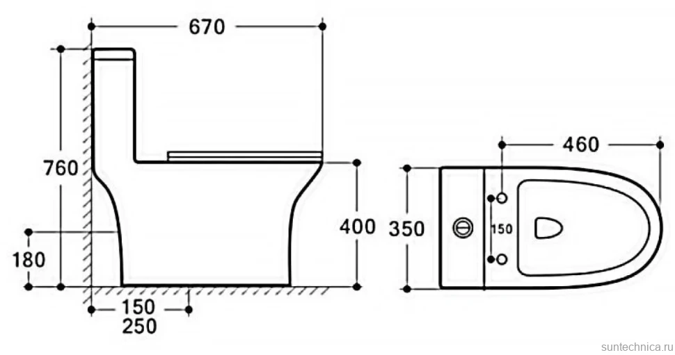Унитаз - моноблок AZARIO Terni 670x350x760 горизонтальный слив, быстросъемное сиденье микролифт (AZ-8618)